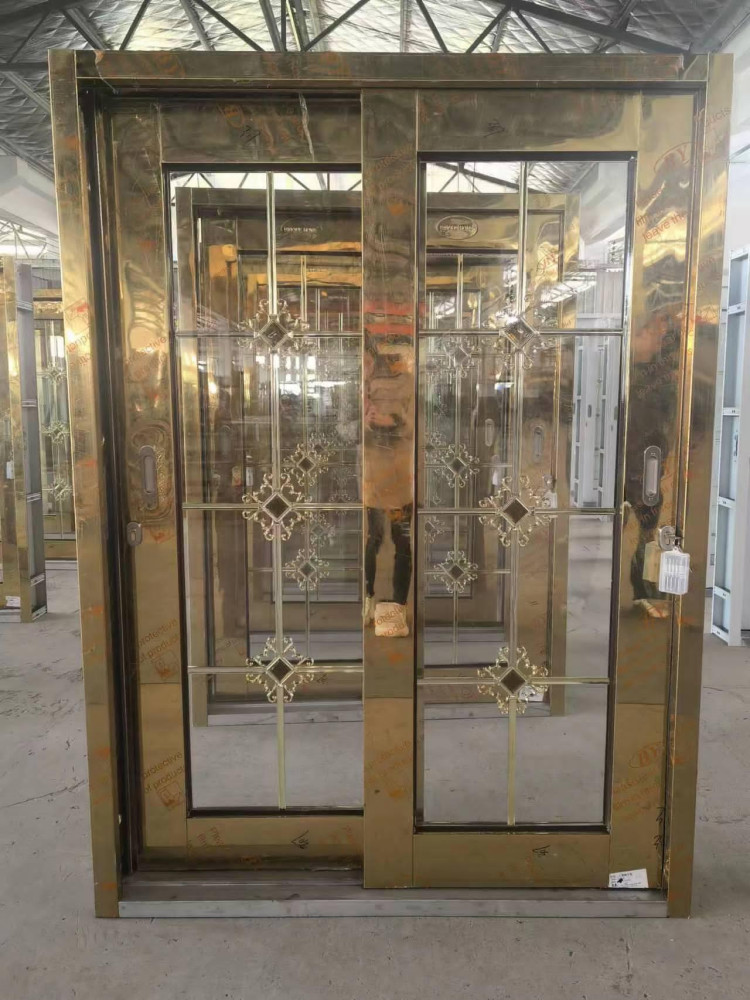 Gold-coloured double-panel glass security Door
