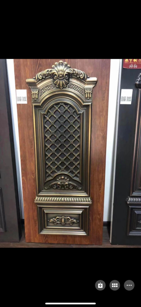 Decorative cast metal Security Door panel with a gold and bronze finish