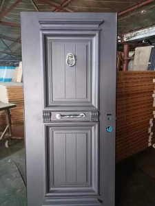 Gray Steel Security Door with a classic panel design