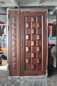 Double Security Door with a wood-grain finish and multi-point locking system