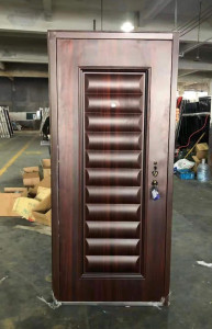 Steel Security Door with a faux wood finish and multi-point locking system