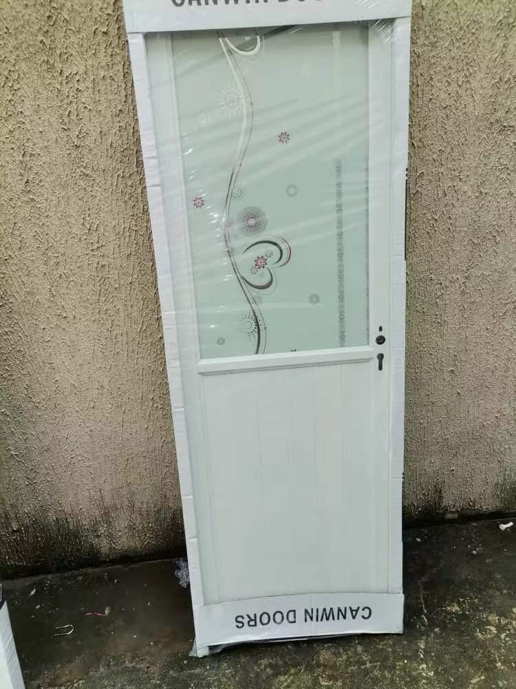White Aluminum-framed glass door with a decorative floral pattern