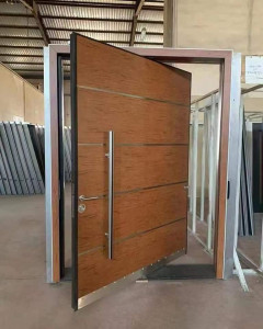 Modern Steel Pivot Security Door with wod-look finish