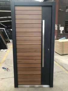 Modern Steel Security Door with a wood-look panel