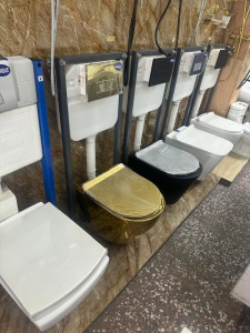 Portable white and gold plaited Water Closet