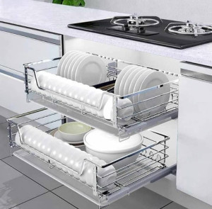 Plate Organizer Stand with Cutlery Compartment