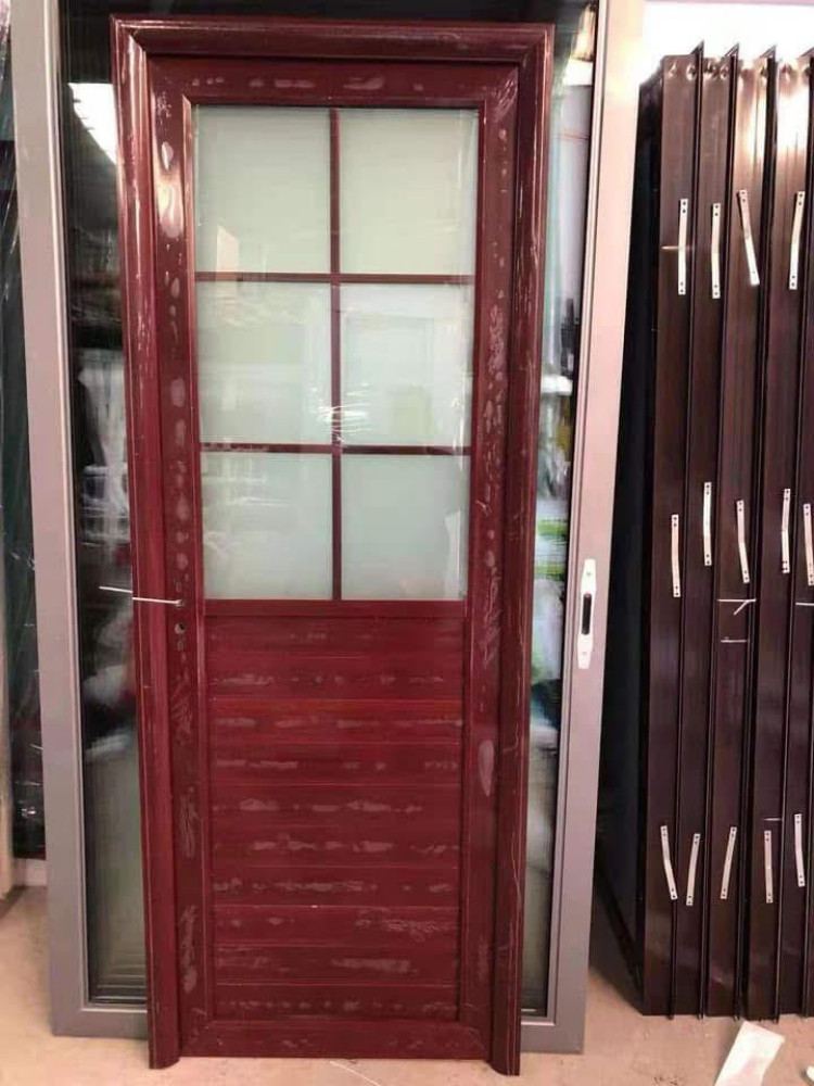 Red Aluminum an Glass Door