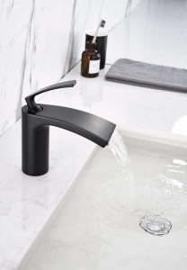 Matte black Single-handle Waterfall bathroom sink faucet