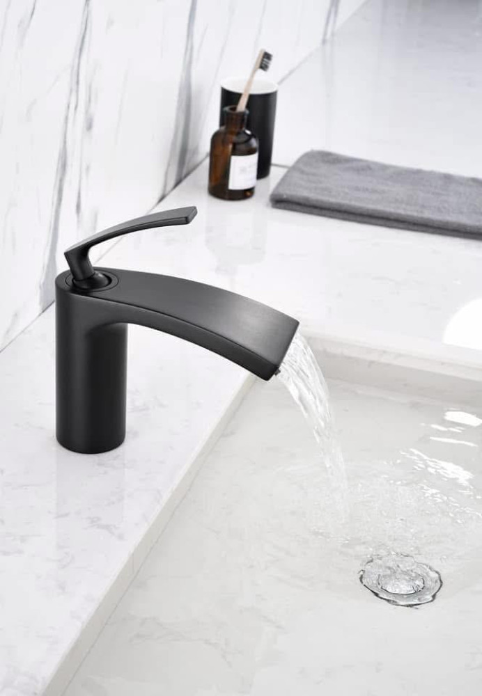 Matte black Single-handle Waterfall bathroom sink faucet