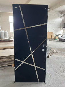 Luxury Modern Turkish Secuiryt Door with Black Finish and Geometric Pattern of Silver-cloured accents