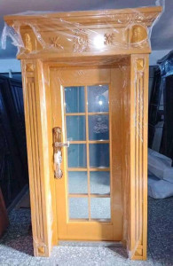 Wooden Interior Door with Glass Panel and Copper-Coloured handle