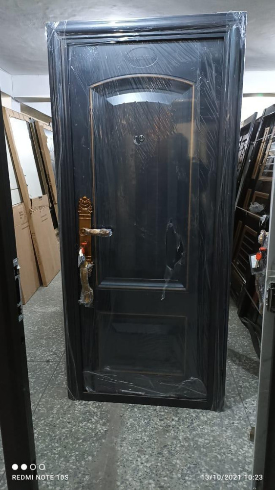 Black Security door with Gold-finish Handle