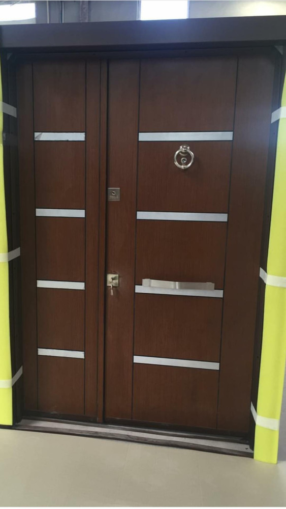 Modern Security Door with Brown-finish