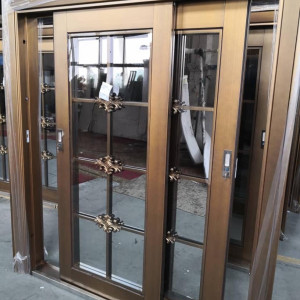 ALuminum Sliding Security Door with decorative glass Panels