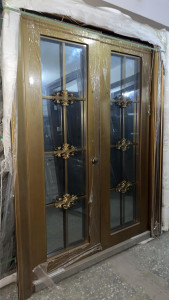 Brown Security Door with Glass Panels