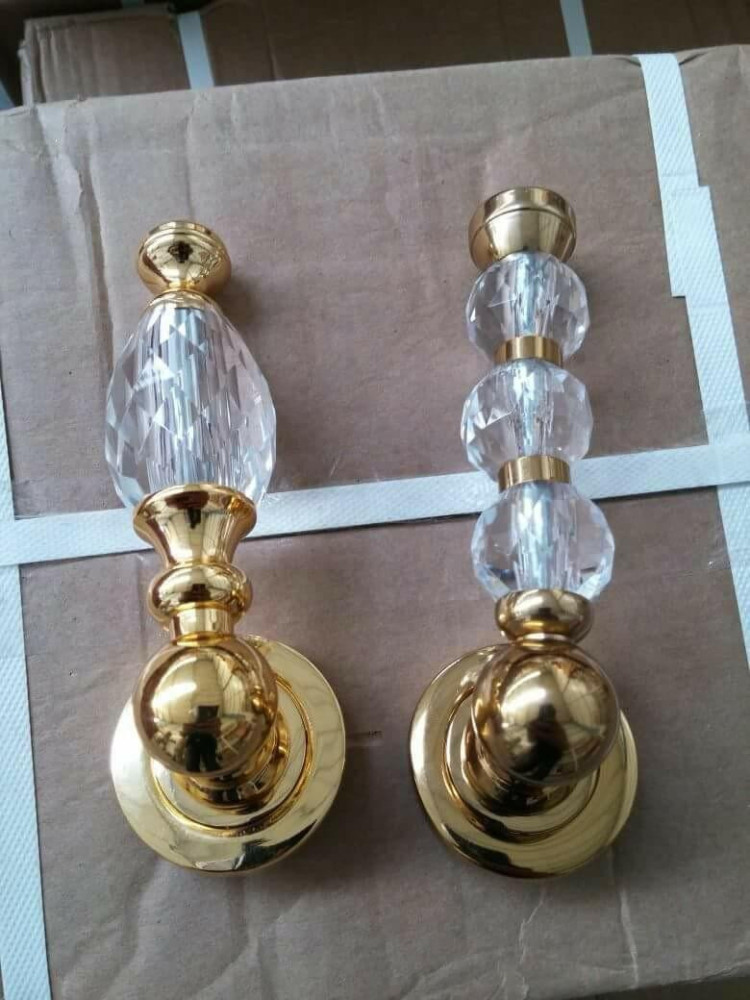 Pair of Golden Door Knobs with Crystal accents