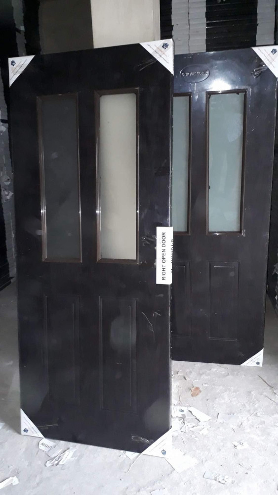 Black American Panel Door with two fronsted glass insert