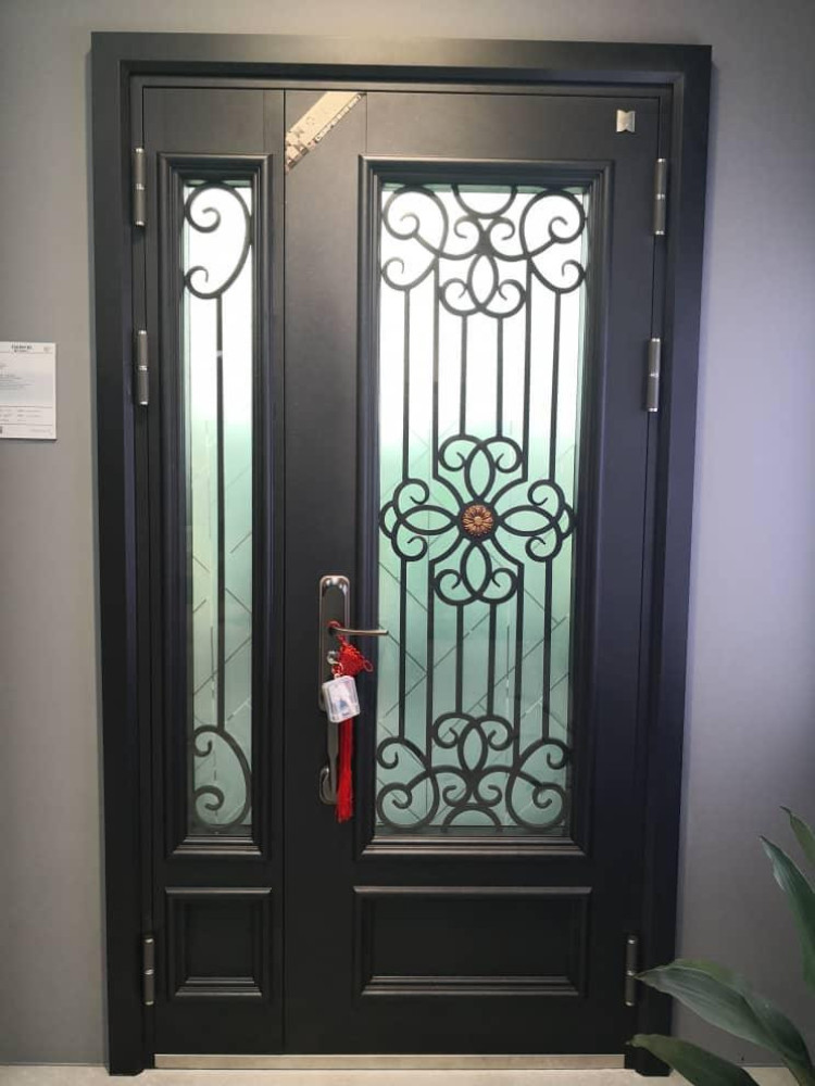 Wrought Iron Door with a Decorative glass Panel