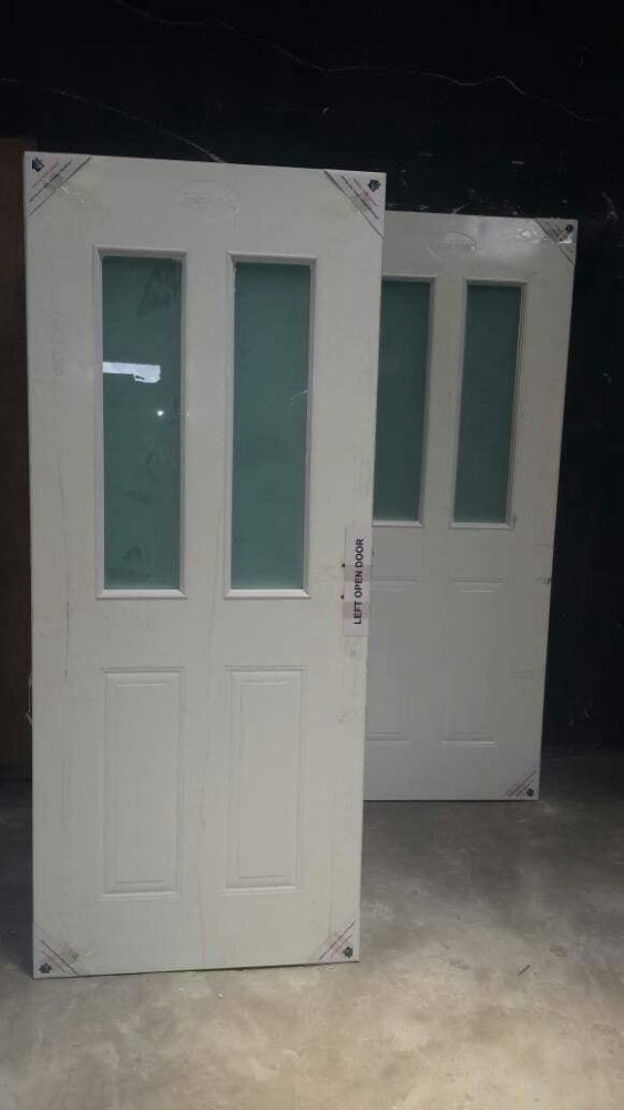 White UPVC door with frosted glass