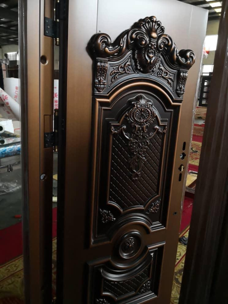 Turkish Luxury Steel Security Door with a decorative ornate Design and an antique bronze finish