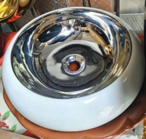 Ortonbath round silver porcelin counter-top bathroom art vessel sink