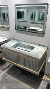 Modern floating bathroom vanity set with a marble countertop