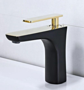 Modern black and gold bathroom sink faucet