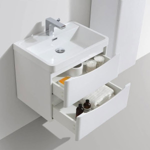 Monza Gloss White wall mounted vanity unit with a basin