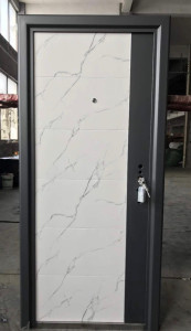Fortress 120.12 steel Security Door with  a white marble finish
