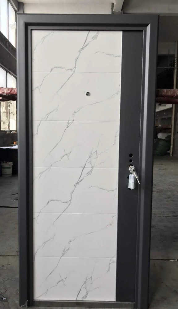 Fortress 120.12 steel Security Door with  a white marble finish