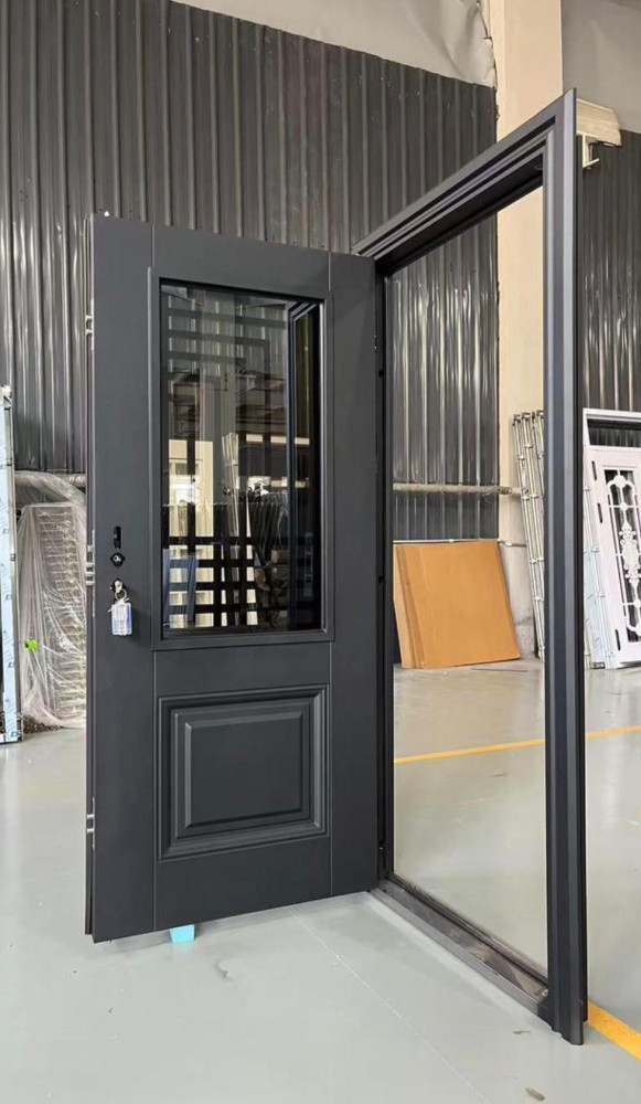 Modern Black Aluminum PT door with a sliding and swing dual function
