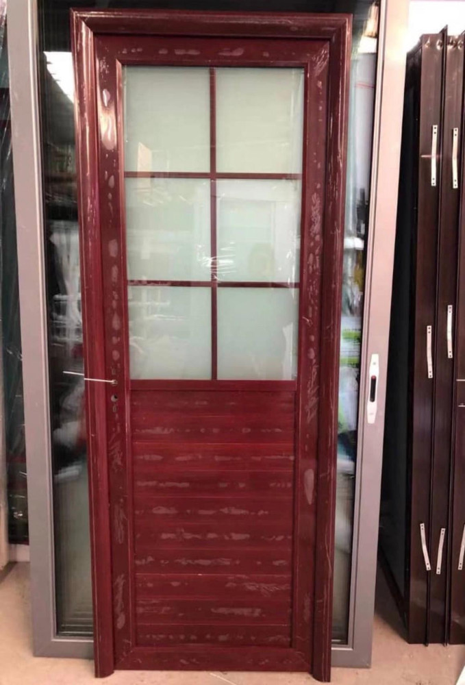 Red aluminum bathroom or toilet door 