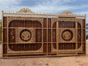 Large Ornate Wrought Iron gate with abrown and gold finish 