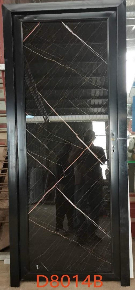 Turkish full glass toilet door with a black marble design 