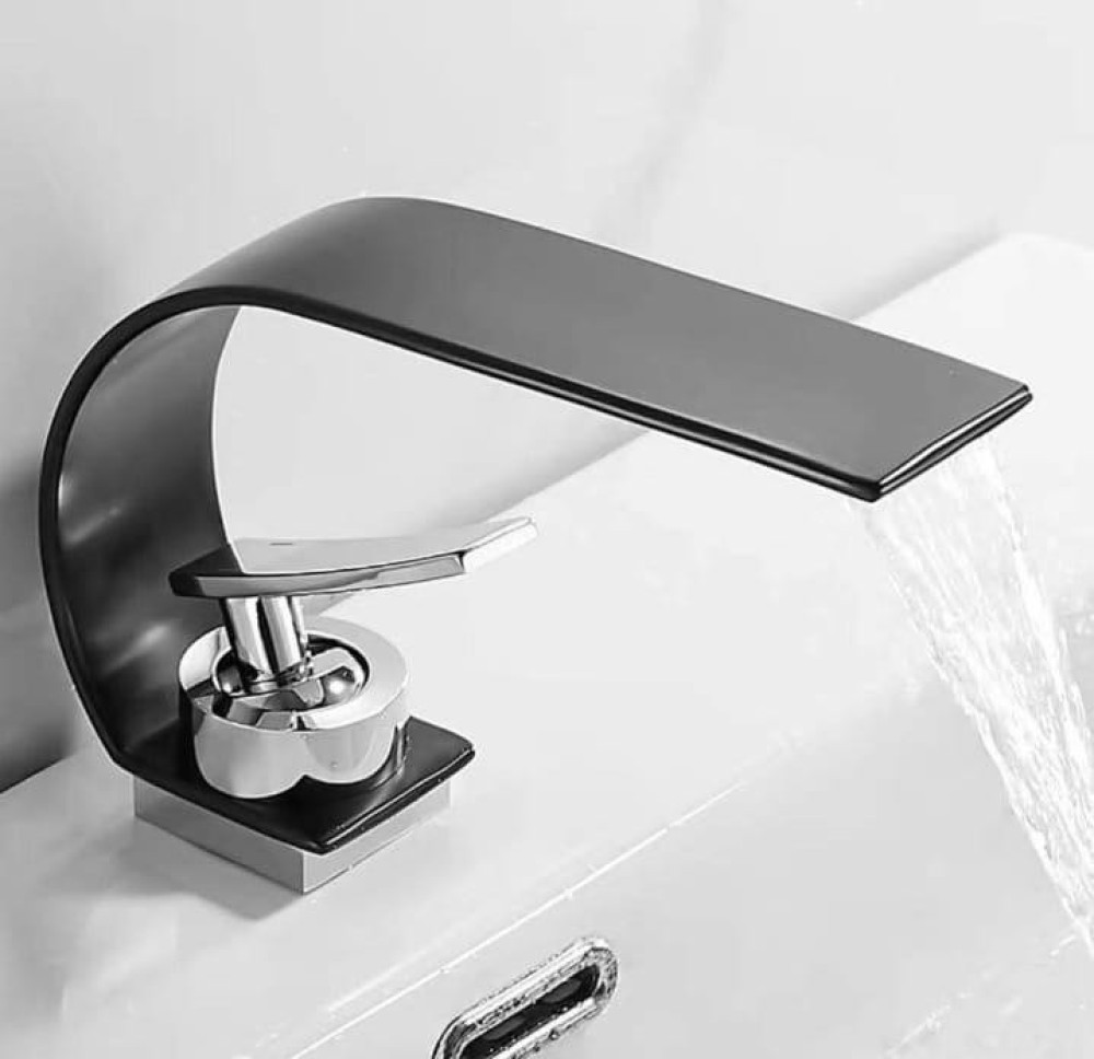 Black waterfall bathroom sink faucet