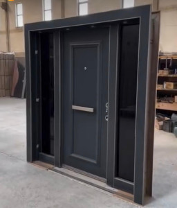 Modern ful metal security Door with glazed side panels