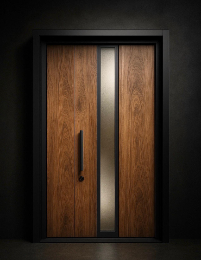Modern aluminum Entry Door with a wood-look finish