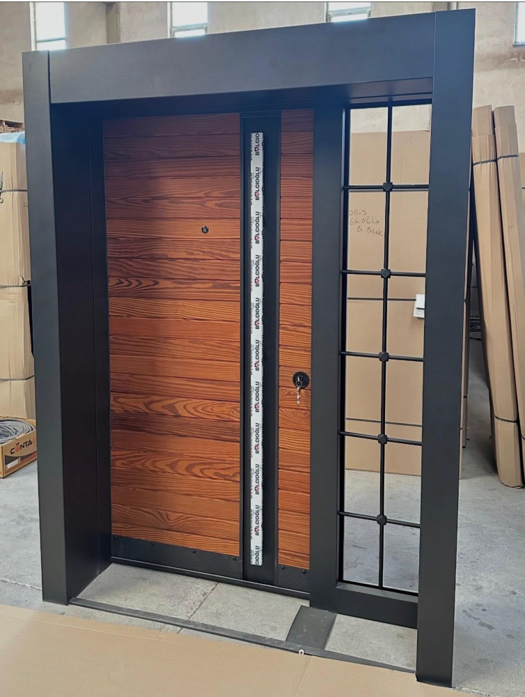 Turkish Security Door with a thermally modified wood panel and side window