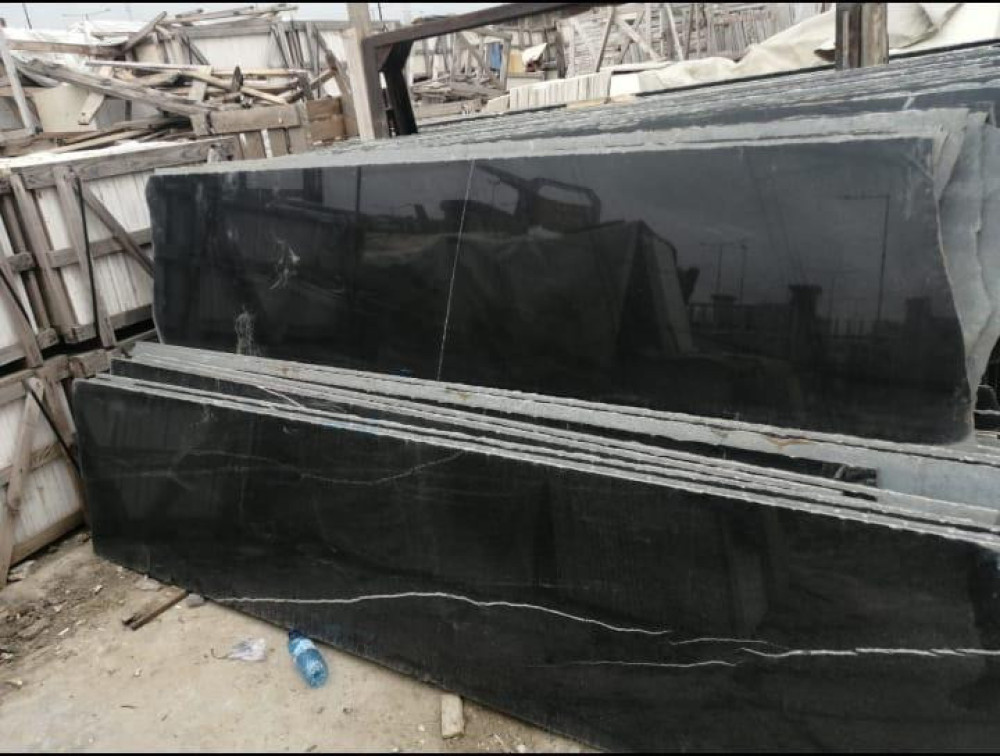 Slabs of Nero Marquina marble, a high-quality black limestone from spain
