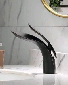 Matte Black wall-mounted waterfall bathroom sink faucet