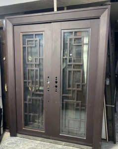 Metal Double Entry Door with Glass Panel