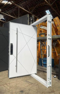 Modern Aluminum Sliding Door System Featuring a White Panel