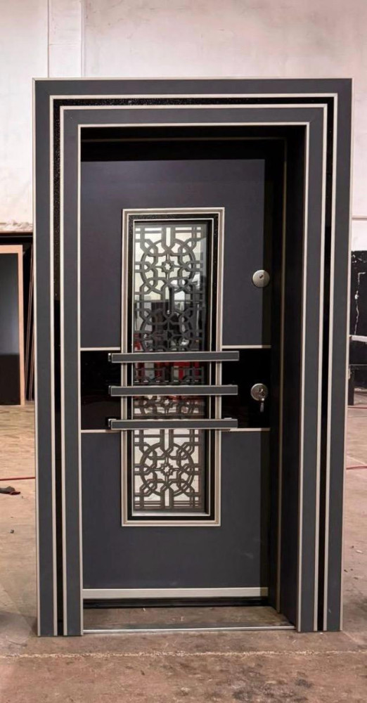 Modern Steel Security Door with a Laser -cut decorative Panel 