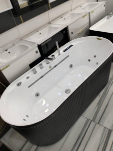 White and Black Freestanding acrylic whirlpool bathtub