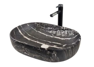Black marble-effect Ceramic countertop oval basin