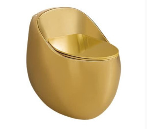 Luxurious, Modern, One-piece egg-shaped ceramic toilet with a gold finish