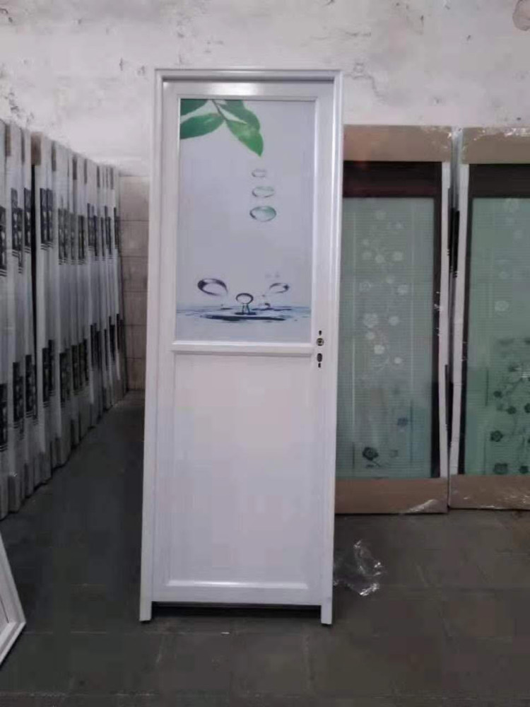 White Aluminum half door with a decorative panel